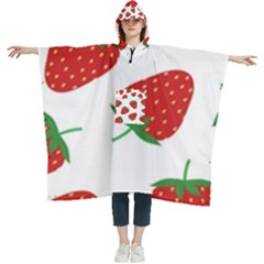 Seamless Pattern Fresh Strawberry Women s Hooded Rain Ponchos