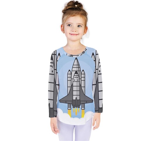 Rocket Shuttle Spaceship Science Kids  Long Sleeve Tee by Salman4z