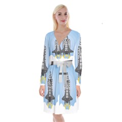 Rocket Shuttle Spaceship Science Long Sleeve Velvet Front Wrap Dress by Salman4z