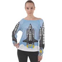 Rocket Shuttle Spaceship Science Off Shoulder Long Sleeve Velour Top by Salman4z