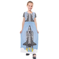 Rocket Shuttle Spaceship Science Kids  Short Sleeve Maxi Dress by Salman4z