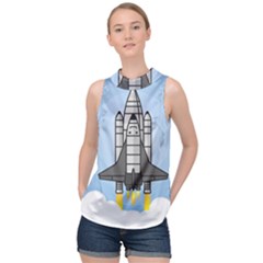 Rocket Shuttle Spaceship Science High Neck Satin Top by Salman4z