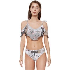 Cute Cats Seamless Pattern Ruffle Edge Tie Up Bikini Set	 by Salman4z