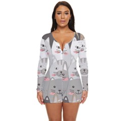 Cute Cats Seamless Pattern Long Sleeve Boyleg Swimsuit by Salman4z