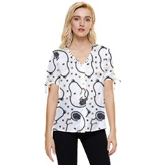 Dog Pattern Bow Sleeve Button Up Top by Salman4z