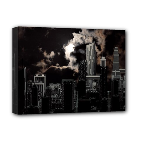 City Night Moon Skyline Skyscraper Deluxe Canvas 16  X 12  (stretched)  by Salman4z