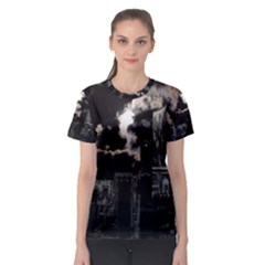 City Night Moon Skyline Skyscraper Women s Sport Mesh Tee