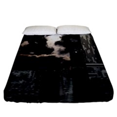 City Night Moon Skyline Skyscraper Fitted Sheet (king Size) by Salman4z