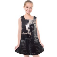 City Night Moon Skyline Skyscraper Kids  Cross Back Dress by Salman4z