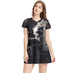 City Night Moon Skyline Skyscraper Women s Sports Skirt by Salman4z