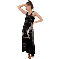 City Night Moon Skyline Skyscraper V-neck Chiffon Maxi Dress by Salman4z