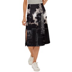 City Night Moon Skyline Skyscraper Midi Panel Skirt by Salman4z