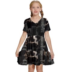 City Night Moon Skyline Skyscraper Kids  Short Sleeve Tiered Mini Dress by Salman4z