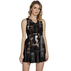 City Night Moon Skyline Skyscraper Sleeveless High Waist Mini Dress by Salman4z