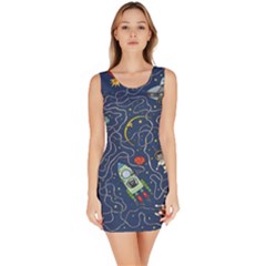 Cat Cosmos Cosmonaut Rocket Bodycon Dress by Salman4z