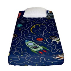 Cat Cosmos Cosmonaut Rocket Fitted Sheet (single Size) by Salman4z