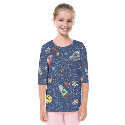 Cat Cosmos Cosmonaut Rocket Kids  Quarter Sleeve Raglan Tee by Salman4z