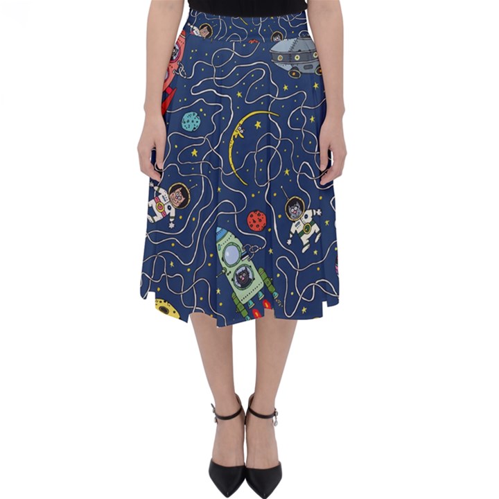 Cat Cosmos Cosmonaut Rocket Classic Midi Skirt