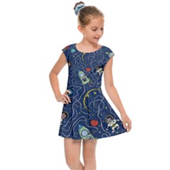 Cat Cosmos Cosmonaut Rocket Kids  Cap Sleeve Dress by Salman4z