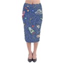 Cat Cosmos Cosmonaut Rocket Velvet Midi Pencil Skirt View1