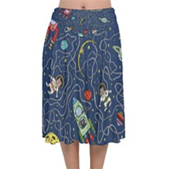 Cat Cosmos Cosmonaut Rocket Velvet Flared Midi Skirt by Salman4z