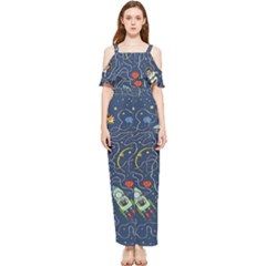 Cat Cosmos Cosmonaut Rocket Draped Sleeveless Chiffon Jumpsuit by Salman4z