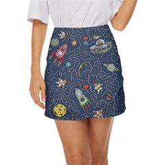 Cat Cosmos Cosmonaut Rocket Mini Front Wrap Skirt by Salman4z