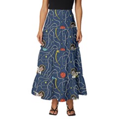 Cat Cosmos Cosmonaut Rocket Tiered Ruffle Maxi Skirt by Salman4z