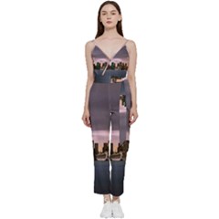 Sydney Australia Travel Oceania V-neck Spaghetti Strap Tie Front Jumpsuit by Salman4z