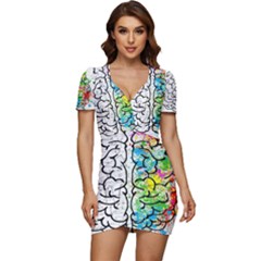 Brain Mind Psychology Idea Drawing Low Cut Cap Sleeve Mini Dress by Salman4z