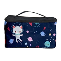 Cute Astronaut Cat With Star Galaxy Elements Seamless Pattern Cosmetic Storage by Salman4z