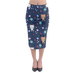 Cute Astronaut Cat With Star Galaxy Elements Seamless Pattern Midi Pencil Skirt by Salman4z