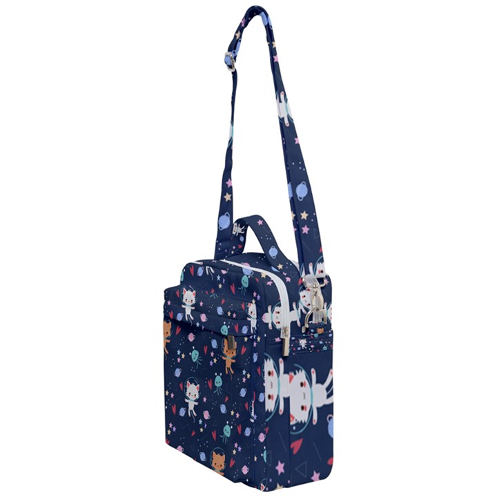 Cute Astronaut Cat With Star Galaxy Elements Seamless Pattern Crossbody Day Bag