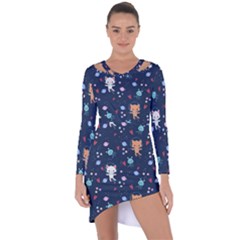 Cute Astronaut Cat With Star Galaxy Elements Seamless Pattern Asymmetric Cut-out Shift Dress by Salman4z