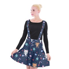 Cute Astronaut Cat With Star Galaxy Elements Seamless Pattern Suspender Skater Skirt by Salman4z