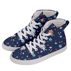 Cute Astronaut Cat With Star Galaxy Elements Seamless Pattern Men s Hi-top Skate Sneakers by Salman4z