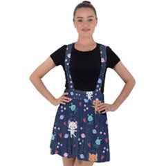 Cute Astronaut Cat With Star Galaxy Elements Seamless Pattern Velvet Suspender Skater Skirt by Salman4z