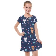 Cute Astronaut Cat With Star Galaxy Elements Seamless Pattern Kids  Cross Web Dress by Salman4z