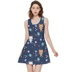 Cute Astronaut Cat With Star Galaxy Elements Seamless Pattern Inside Out Reversible Sleeveless Dress by Salman4z