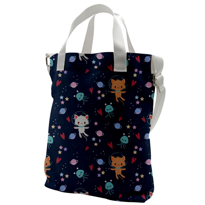 Cute Astronaut Cat With Star Galaxy Elements Seamless Pattern Canvas Messenger Bag