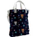 Cute Astronaut Cat With Star Galaxy Elements Seamless Pattern Canvas Messenger Bag View2