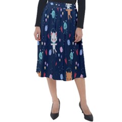 Cute Astronaut Cat With Star Galaxy Elements Seamless Pattern Classic Velour Midi Skirt  by Salman4z