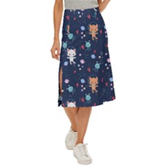 Cute Astronaut Cat With Star Galaxy Elements Seamless Pattern Midi Panel Skirt by Salman4z