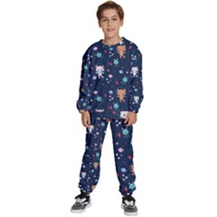 Cute Astronaut Cat With Star Galaxy Elements Seamless Pattern Kids  Sweatshirt Set by Salman4z