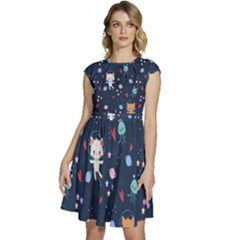 Cute Astronaut Cat With Star Galaxy Elements Seamless Pattern Cap Sleeve High Waist Dress by Salman4z