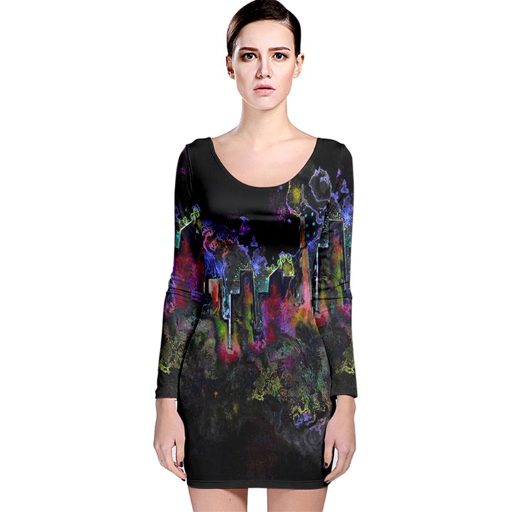 Grunge Paint Splatter Splash Ink Long Sleeve Velvet Bodycon Dress