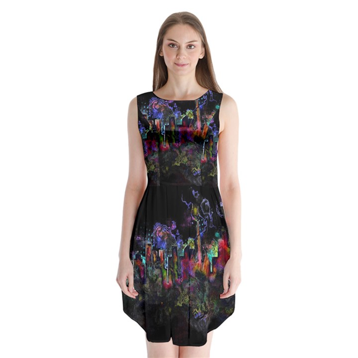 Grunge Paint Splatter Splash Ink Sleeveless Chiffon Dress  