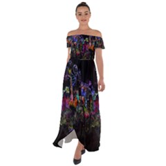 Grunge Paint Splatter Splash Ink Off Shoulder Open Front Chiffon Dress by Salman4z