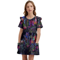 Grunge Paint Splatter Splash Ink Kids  Frilly Sleeves Pocket Dress by Salman4z