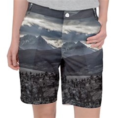 Nature s Symphony: A Portrait Of Ushuaia s Wild Beauty  Women s Pocket Shorts by dflcprintsclothing